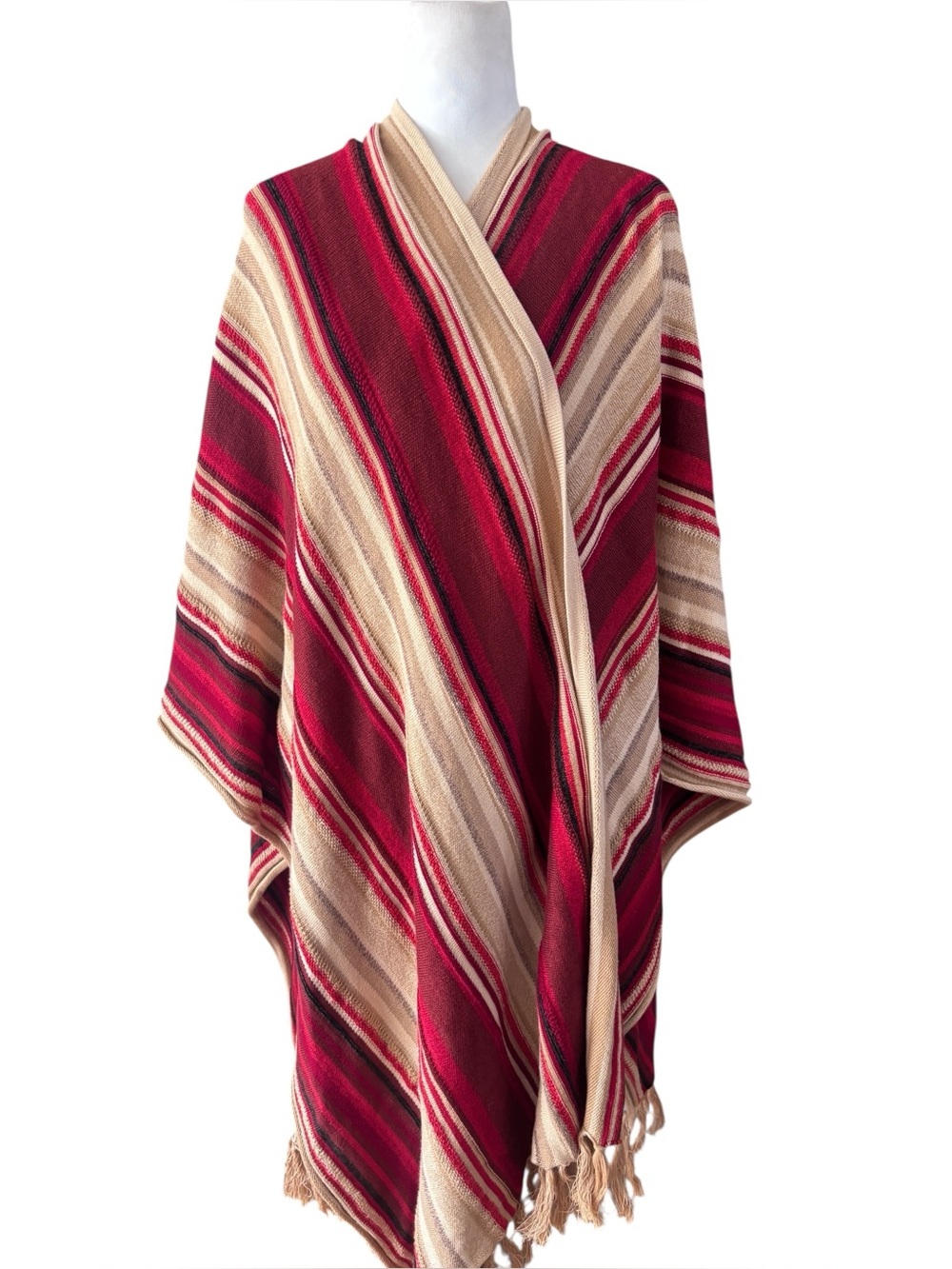 Lauren Ralph Lauren Striped Poncho Wrap Cotton Linen One Size